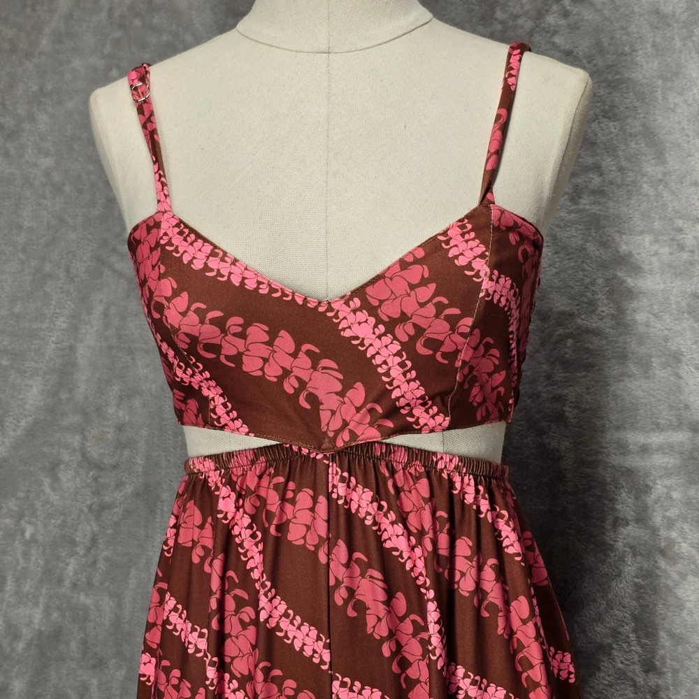 Lei Puakenikeni‎ Womens Nikki Jumpsuit XS Brown Pink Floral Sweet Honey Wide Leg - Picture 2 of 9